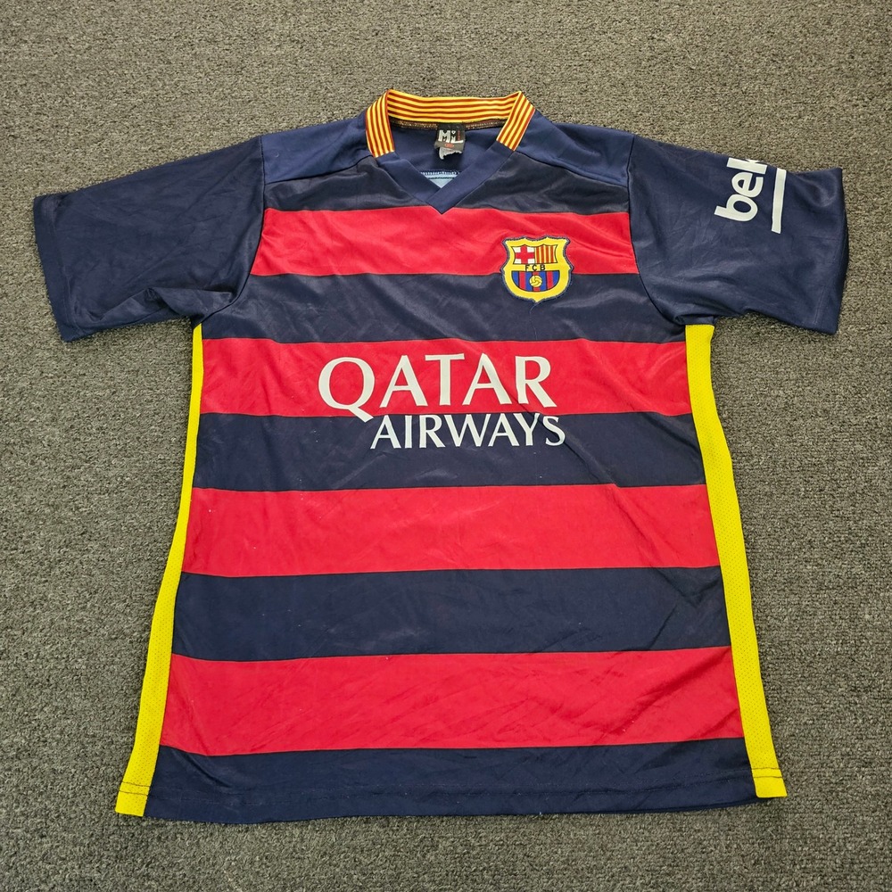 FC Barcelona Messi 10 Soccer Jersey Mens Medium Red Blue Qatar Airways Unicef